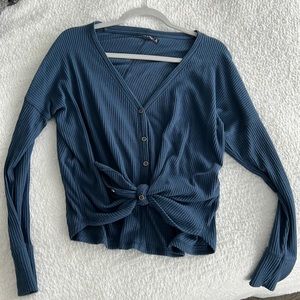 Abercrombie blue knit top with tie waist